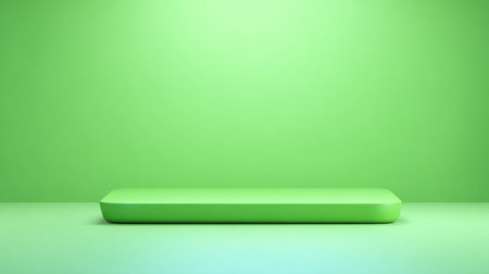 This minimalist green display platform sits against a simple monochrome backdrop, ideal for showcasing products or creative projects in a modern setting.の素材