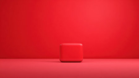 This image features a simple red cube positioned against a vibrant red background, ideal for minimalist design projects and abstract art concepts.の素材