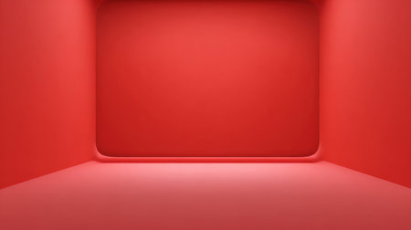 This image showcases an empty modern space with vibrant red walls and smooth rounded corners, ideal for artistic and design projects.の素材
