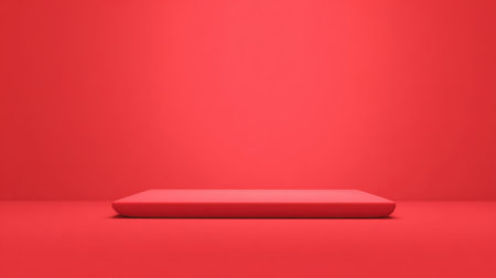 A striking minimalist red platform set against a matching wall creates a perfect backdrop for showcasing products, artwork, or displays in a modern setting.の素材