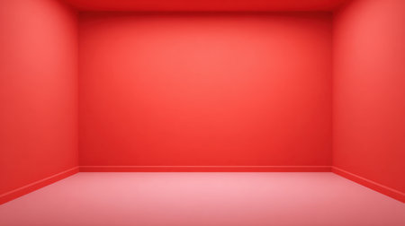 An empty room featuring bright red walls and a smooth pink floor, ideal for showcasing design concepts, vibrant decor ideas, and creative projects.の素材