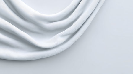 This image features a soft white fabric elegantly draped on a light background, creating a smooth and flowing texture perfect for minimalist design projects or artistic showcases.の素材