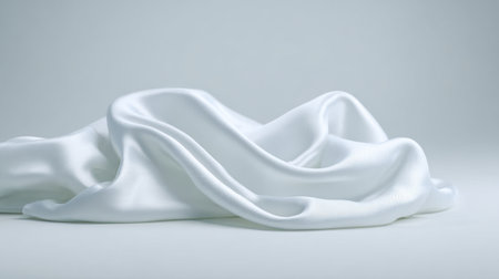 This image features elegant white satin fabric gracefully draped in soft curves against a light background, perfect for design, texture, and aesthetic projects.の素材