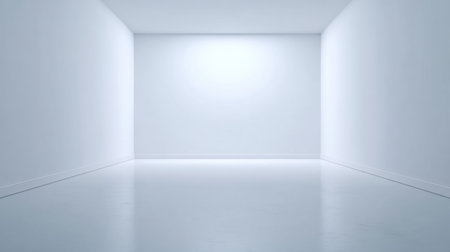 A bright and minimalist interior space featuring smooth white walls and a clean floor. Ideal for showcasing design concepts, art, or photography.の素材