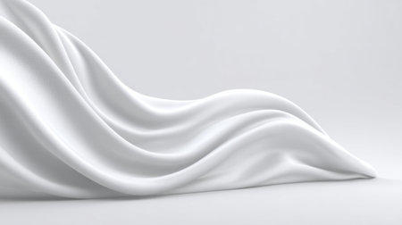 Soft and smooth white fabric flows in elegant waves, creating a serene and minimalist backdrop. Perfect for textile illustrations, artistic compositions, and elegant designs.の素材
