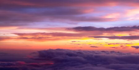 Colorful twilight sunset sky for background, view from plane.