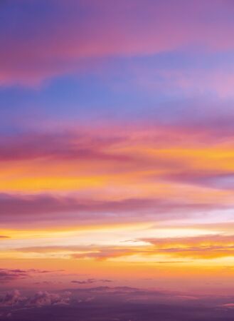 Colorful twilight sunset sky for background, view from plane.の写真素材