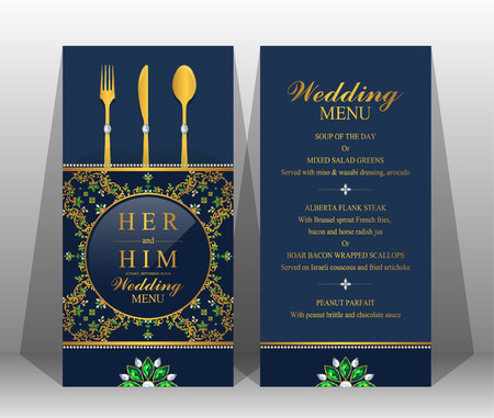 Wedding Menu card templates with gold patterned and crystals on paper color.のイラスト素材
