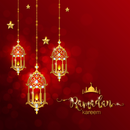Ramadan Kareem greeting background Islamic with gold patterned and crystals on paper color background.のイラスト素材