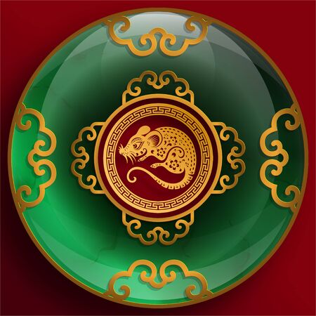 Happy chinese new year 2020 year of the rat ,paper cut rat character,flower and asian elements with craft style on background.  (Chinese translation : Happy chinese new year 2020, year of rat)のイラスト素材