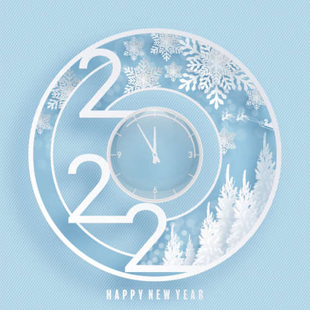 2022 Happy new year christmas design template.  Design for greeting cards or for branding, banner, cover, card Happy new year 2022 with paper cut art and craft style on paper color background.のイラスト素材