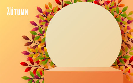 3d podium background products with geometric forms
autumn holiday seasonal background with colorful autumn leaves, mushrooms, owls, golden pods, squirrels, and elements paper cut craft style on color background.のイラスト素材