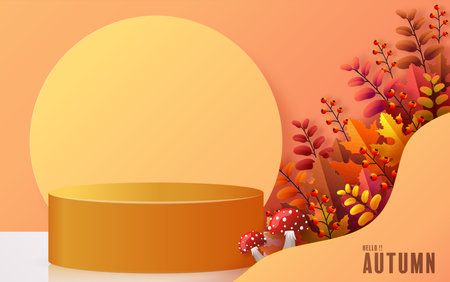 3d podium background products with geometric forms
autumn holiday seasonal background with colorful autumn leaves, mushrooms, owls, golden pods, squirrels, and elements paper cut craft style on color background.のイラスト素材