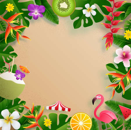 Summer time holiday vector design 3d products podium with colorful tropical  elements paper cut with craft style on background color .のイラスト素材