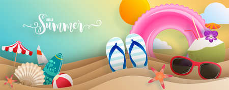 Summer time holiday vector design with beach