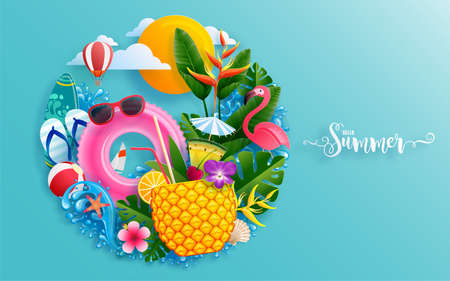Summer time holiday vector design with beachのイラスト素材