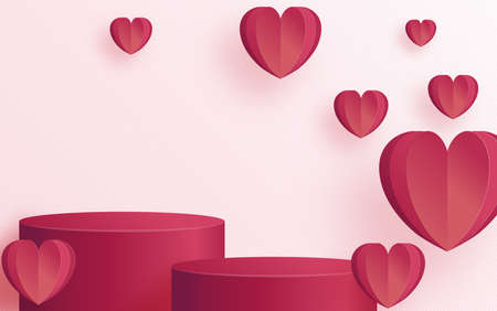 3d Background products for valentineâ€™s day podium with Eucalyptus leaves in love platform....