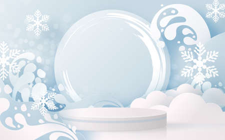 Christmas and New Year podium background vector design 3d products or show cosmetic product display. stage pedestal or platform. winter christmas red background.のイラスト素材