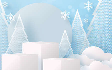Christmas and New Year podium background vector design 3d products or show cosmetic product display. stage pedestal or platform. winter christmas red background.のイラスト素材