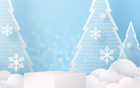 Christmas and New Year podium background vector design 3d products or show cosmetic product display. stage pedestal or platform. winter christmas red background.のイラスト素材
