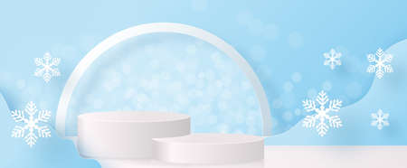 Christmas and New Year podium background vector design 3d products or show cosmetic product display. stage pedestal or platform. winter christmas red background.のイラスト素材
