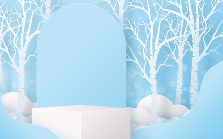 Christmas and New Year podium background vector design 3d products or show cosmetic product display. stage pedestal or platform. winter christmas red background.のイラスト素材