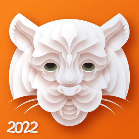 Chinese new year 2022 year of the tiger red and gold flower and asian elements paper cut with craft style on background.( translation : chinese new year 2022, year of tigerのイラスト素材