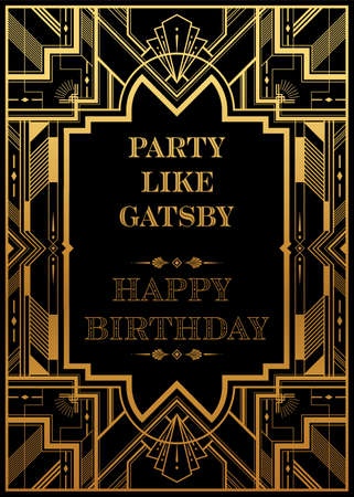 Gatsby card greetings template Art deco geometric vintage frame can be used for invitation, congratulation great gatsby party themes elements gold and Copper color with craft style on background.のイラスト素材