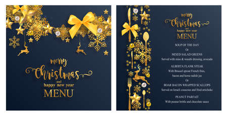 Menu for Merry Christmas and happy new year with gold patterned and crystals on paper color.のイラスト素材