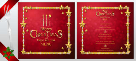 Menu for Merry Christmas and happy new year with gold patterned and crystals on paper color.のイラスト素材