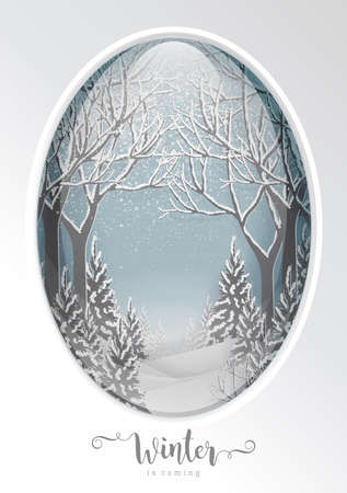 2022 Forest with snow in christmas and winter season paper art and digital craft style.のイラスト素材