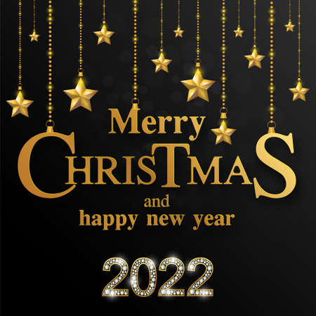 Merry Christmas and happy new year 2022 with gold patterned and crystals on paper color.のイラスト素材