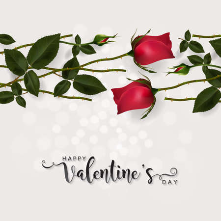 Valentine's day greeting card templates with realistic of beautiful rose and heart on background color.のイラスト素材