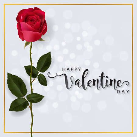 Valentine's day greeting card templates with realistic of beautiful rose and heart on background color.のイラスト素材