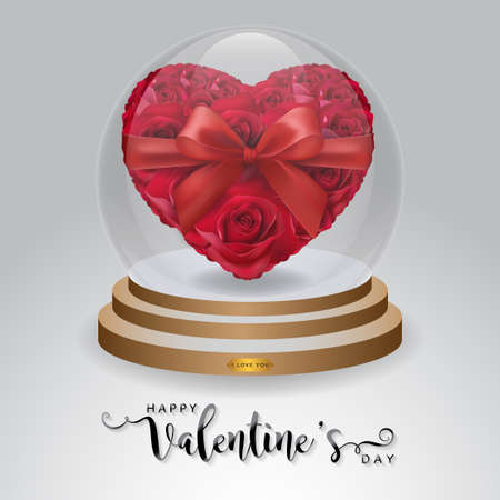 Valentine's day greeting card templates with realistic of beautiful rose and heart on background color.のイラスト素材