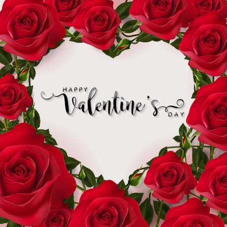 Valentine's day greeting card templates with realistic of beautiful rose and heart on background color.のイラスト素材
