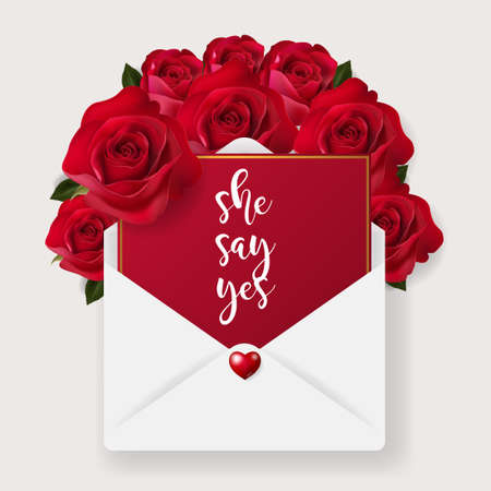 Valentine's day greeting card templates with realistic of beautiful rose and heart on background color.のイラスト素材