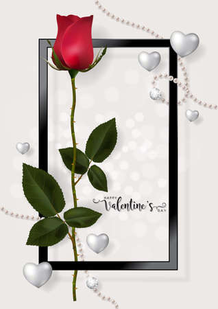 Valentine day greeting card templates with realistic of beautiful rose and heart on background color.のイラスト素材