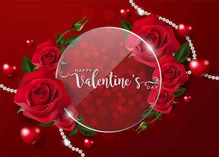Valentine's day greeting card templates with realistic of beautiful rose and heart on background color.のイラスト素材