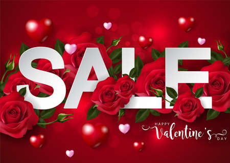Valentine's day greeting card templates with realistic of beautiful rose and heart on background color.のイラスト素材