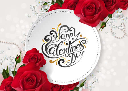 Valentine's day greeting card templates with realistic of beautiful rose and heart on background color.のイラスト素材