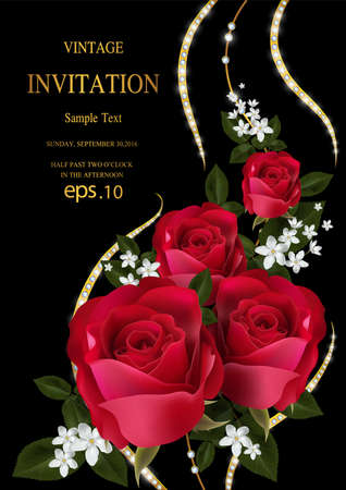 Beautifull Wedding Invitation Card Template Design, with Floral and Leavesのイラスト素材