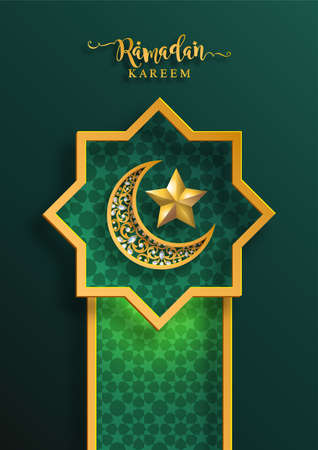 Ramadan Kareem, Ramadhan or Eid mubarak by Muslims greeting background Islamic with gold patterned and crystals on paper color background.( Translation : Ramadan Kareem )のイラスト素材