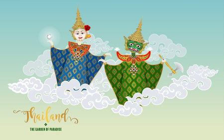 Thailand travel concept The Most Beautiful Places To Visit In Thailand in flat style in flat design color.のイラスト素材