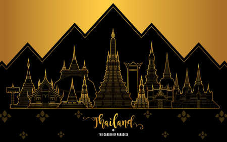 Thailand travel concept The Most Beautiful Places To Visit In Thailand in flat style in flat design color.のイラスト素材