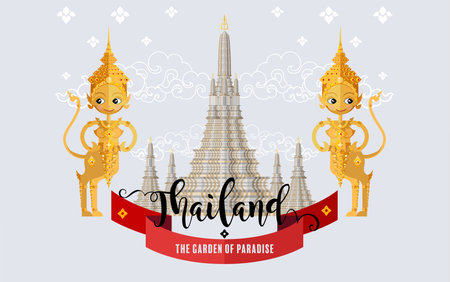Thailand travel concept The Most Beautiful Places To Visit In Thailand in flat style in flat design color.のイラスト素材