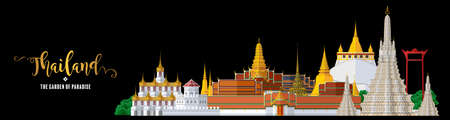 Thailand travel concept The Most Beautiful Places To Visit In Thailand in flat style.のイラスト素材