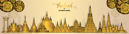 Thailand travel concept The Most Beautiful Places To Visit In Thailand in flat style.のイラスト素材