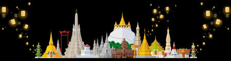 Thailand travel concept The Most Beautiful Places To Visit In Thailand in flat style.のイラスト素材