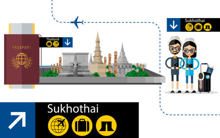 Thailand travel concept The Most Beautiful Places To Visit In Thailand in flat style.のイラスト素材